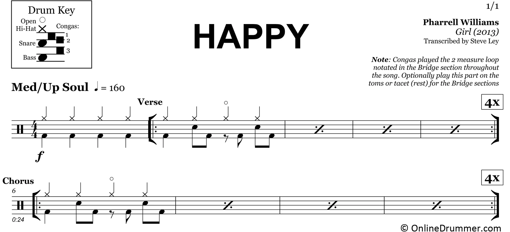 Happy - Pharrell Williams - Drum Sheet Music - Image 3
