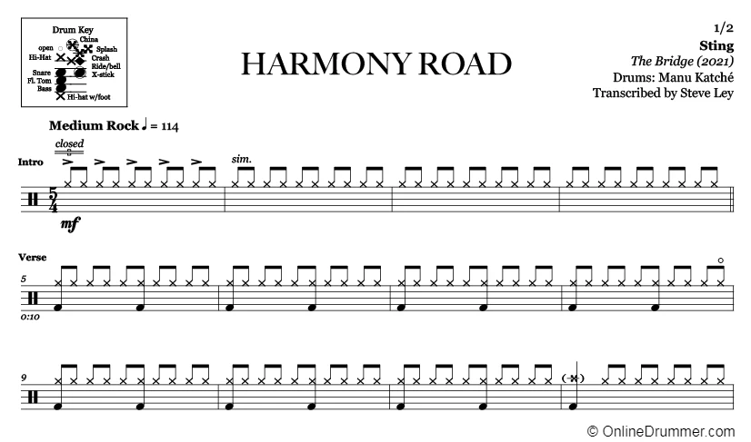 Harmony Road - Sting - Drum Sheet Music - Image 3