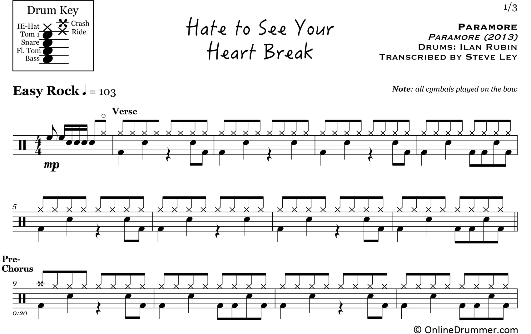 Hate To See Your Heart Break - Paramore - Drum Sheet Music - Image 3