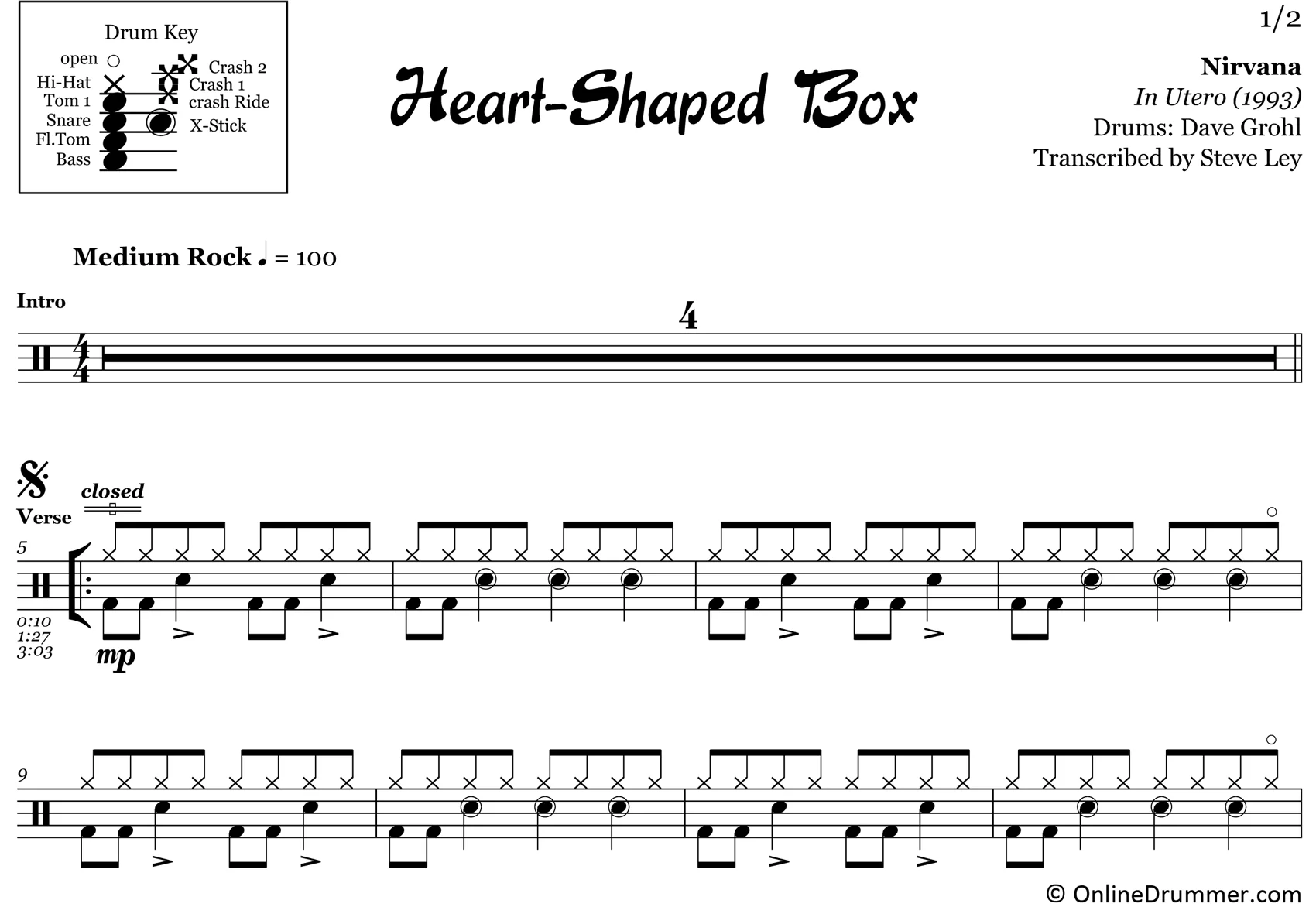 Heart-Shaped Box - Nirvana - Drum Sheet Music - Image 3