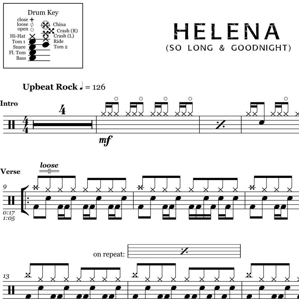 Helena (So Long & Goodnight) - My Chemical Romance - Drum Sheet Music - Image 2