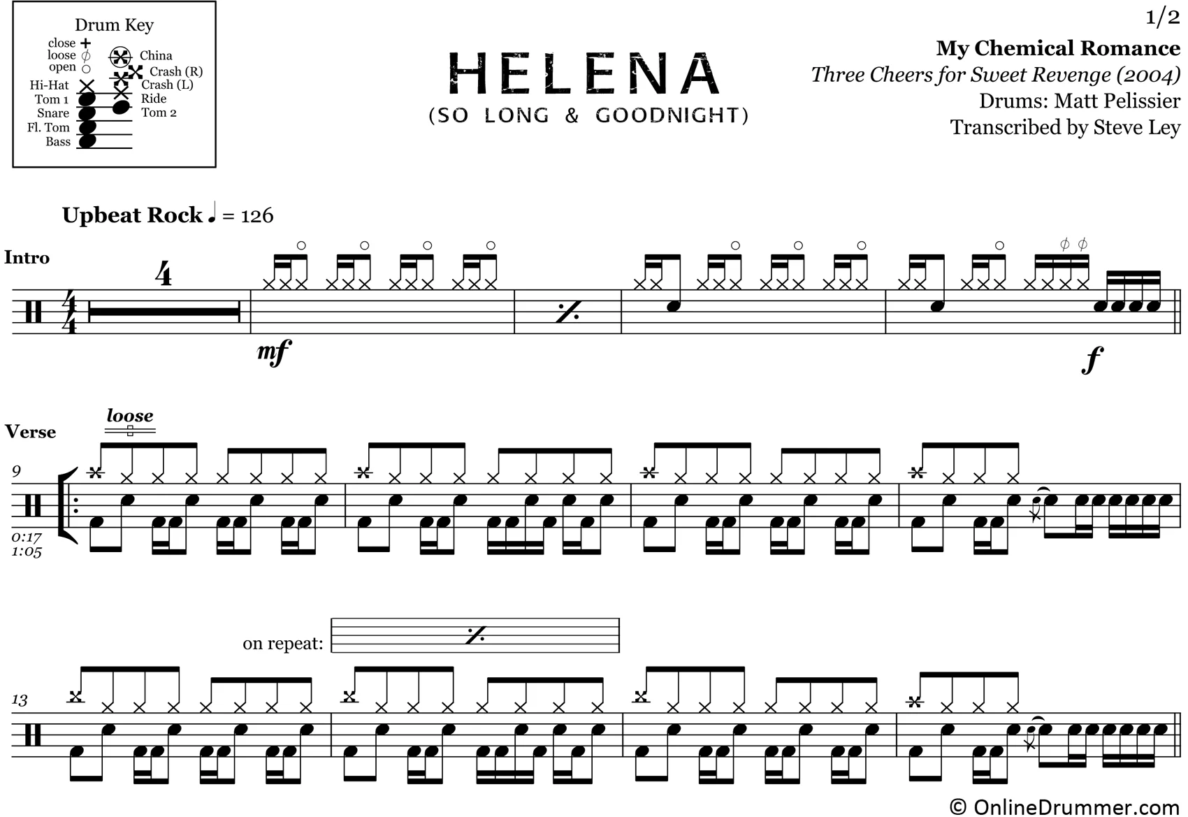 Helena (So Long & Goodnight) - My Chemical Romance - Drum Sheet Music - Image 3