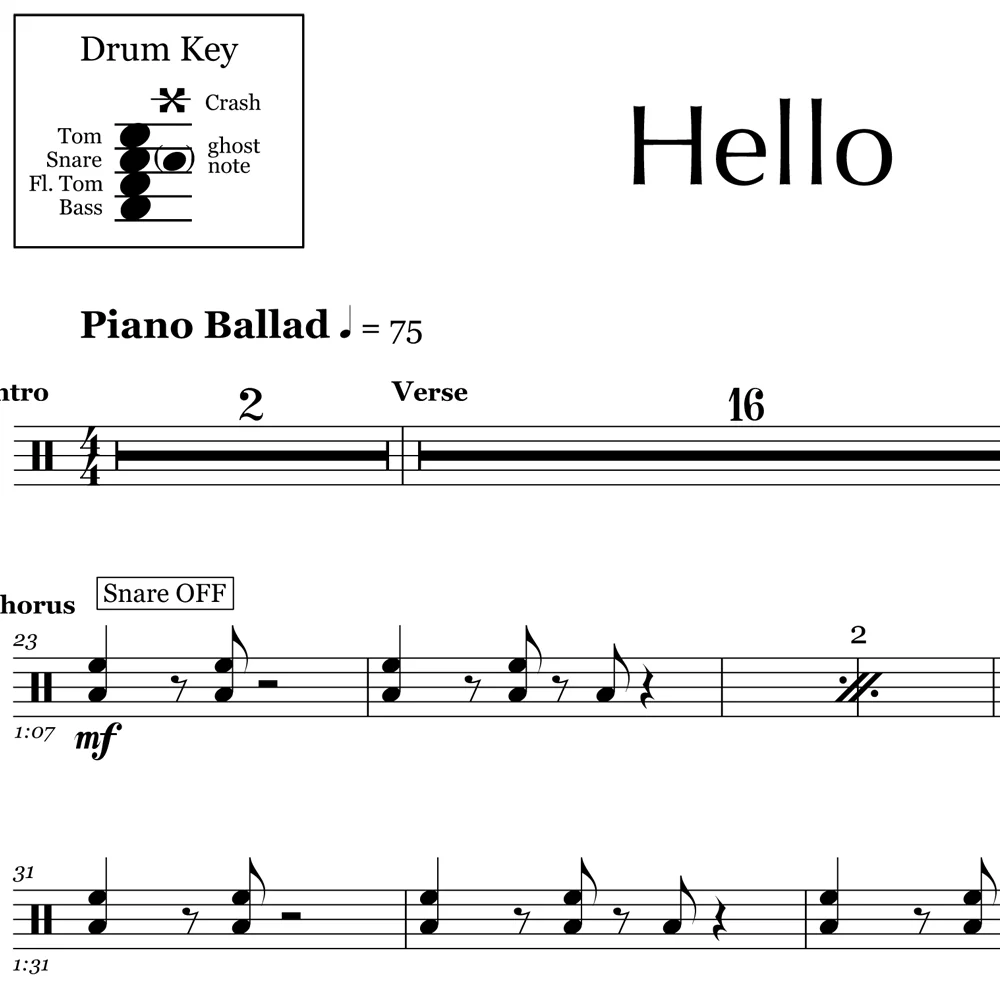 Hello - Adele - Drum Sheet Music - Image 2