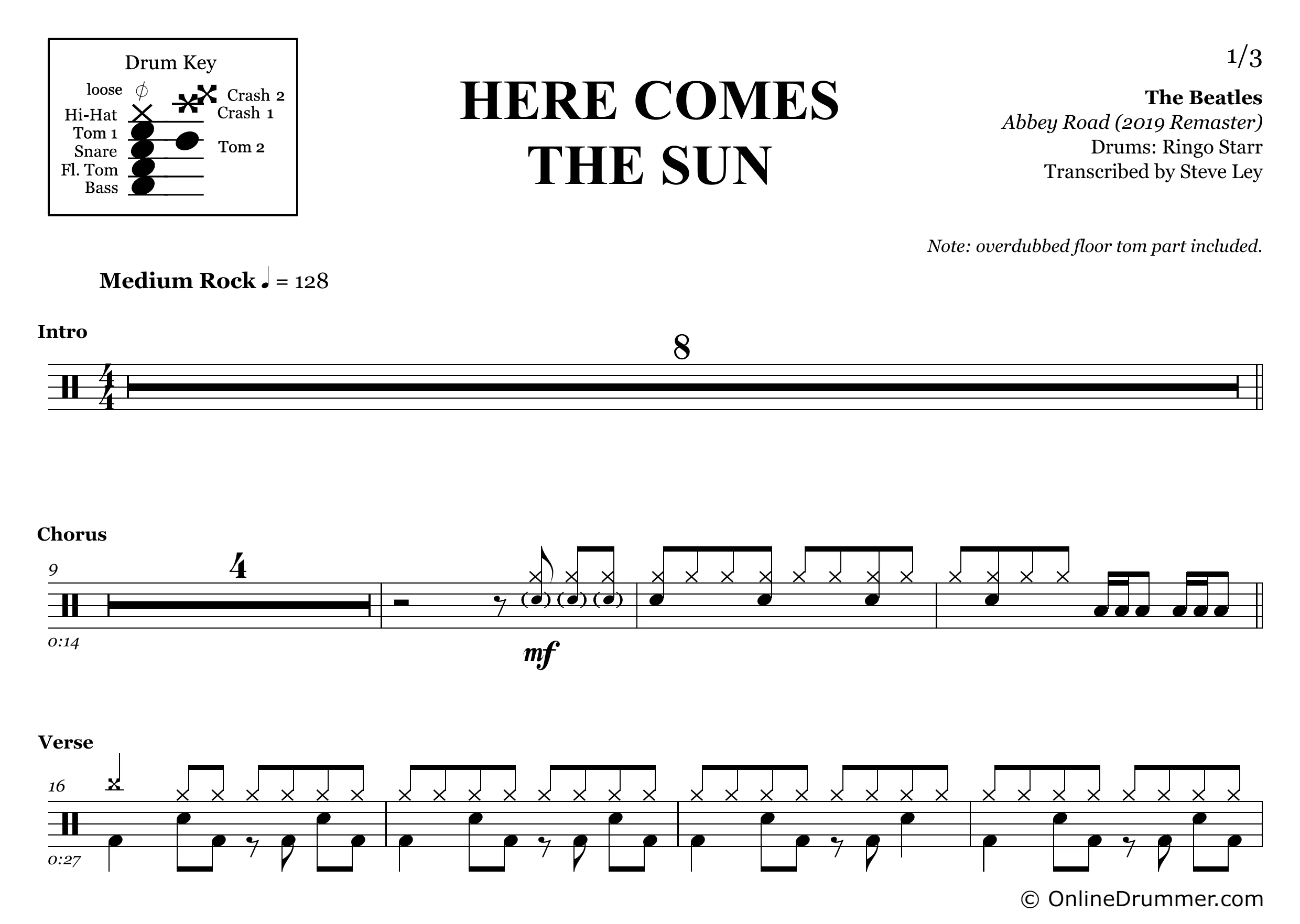 Here Comes the Sun - The Beatles - Drum Sheet Music - Image 3
