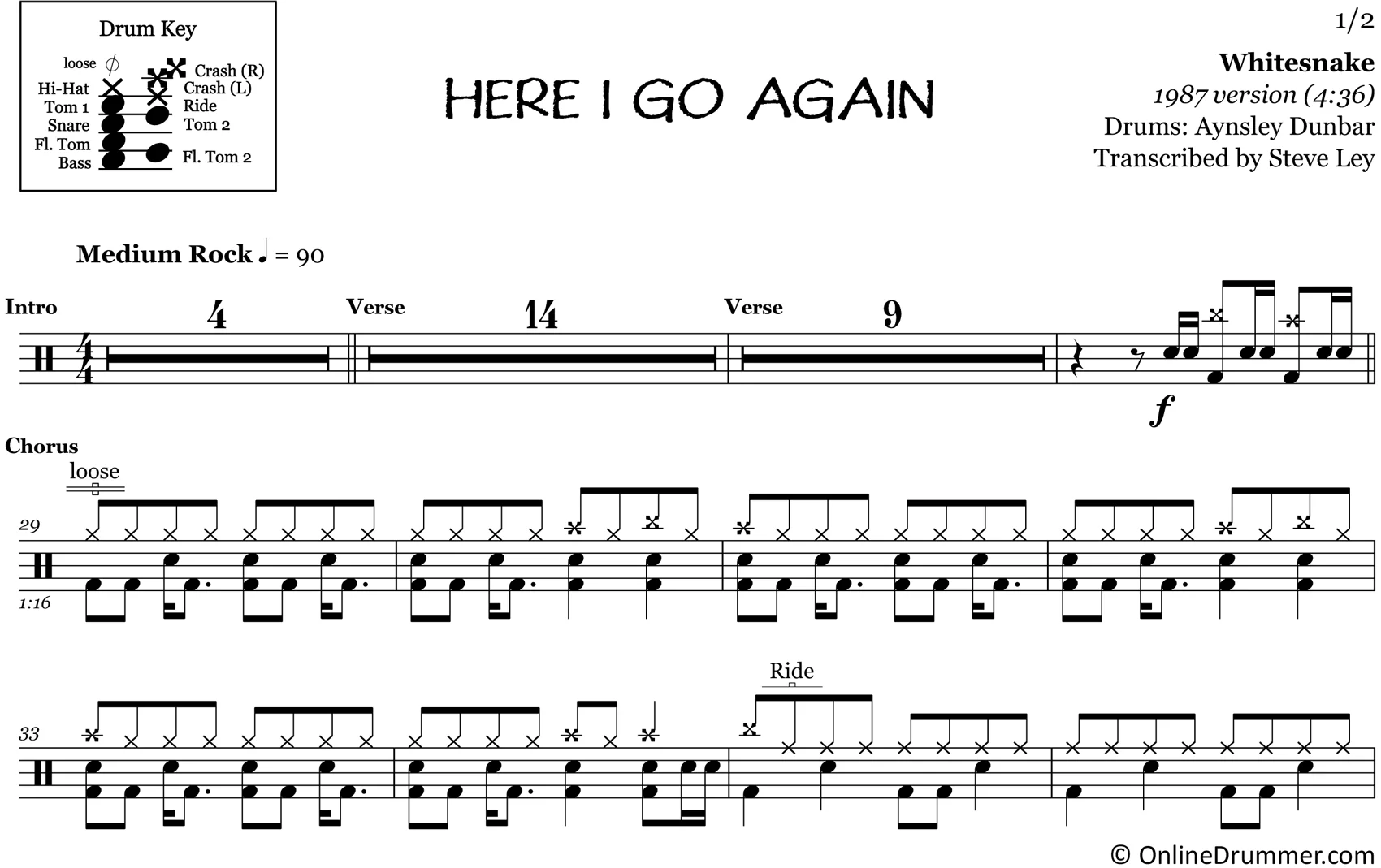 Here I Go Again - Whitesnake - Drum Sheet Music - Image 3
