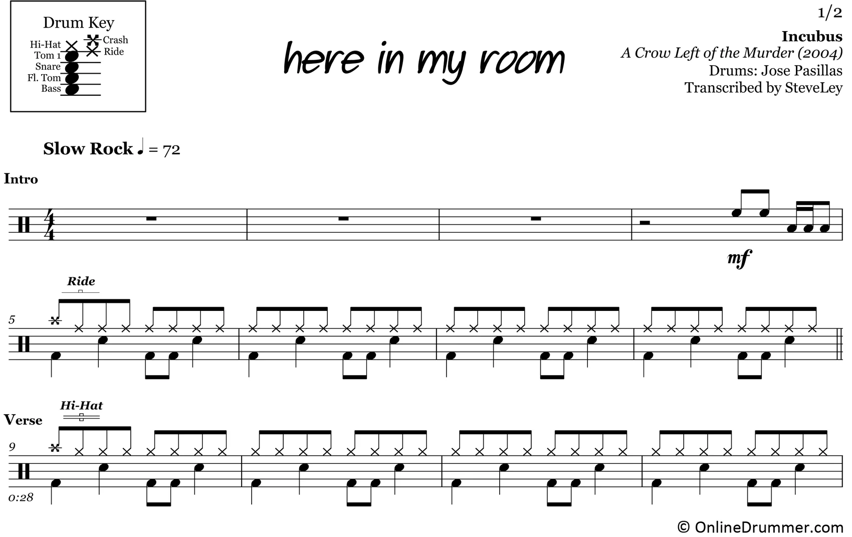 Here In My Room - Incubus - Drum Sheet Music - Image 3