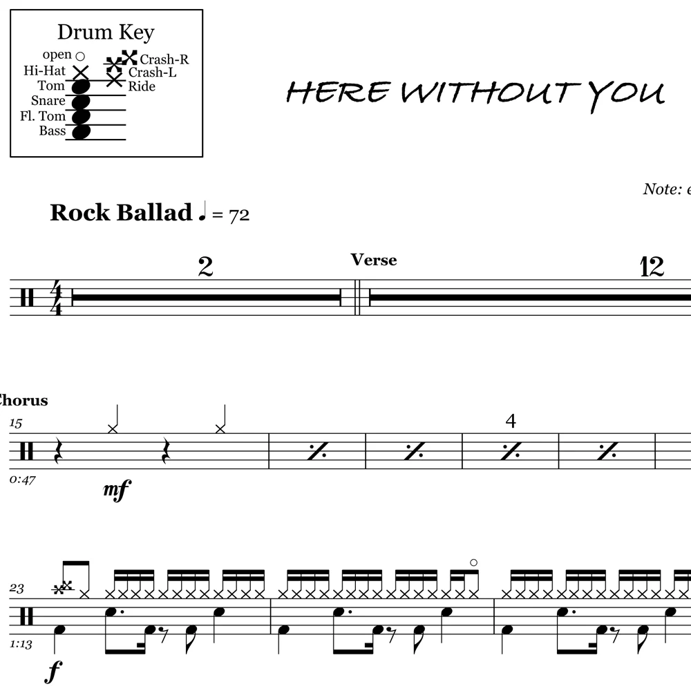 Here Without You - 3 Doors Down - Drum Sheet Music - Image 2