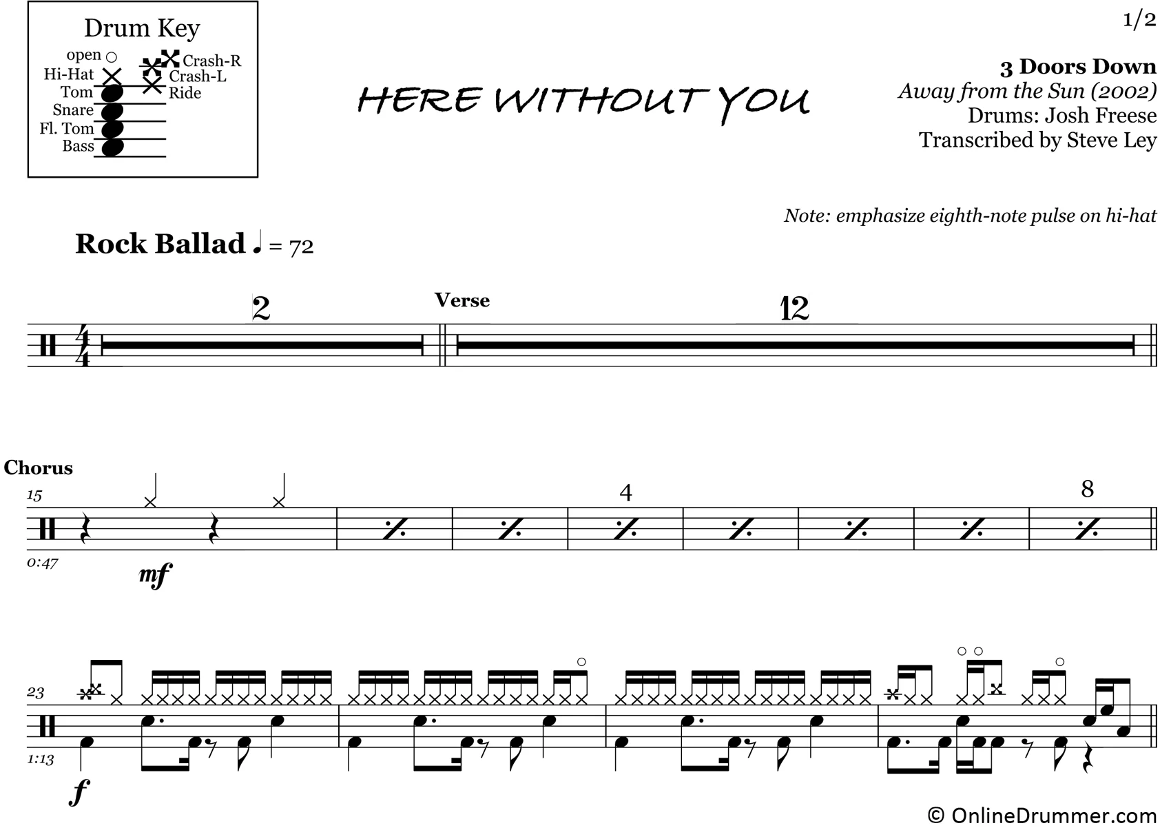 Here Without You - 3 Doors Down - Drum Sheet Music - Image 3
