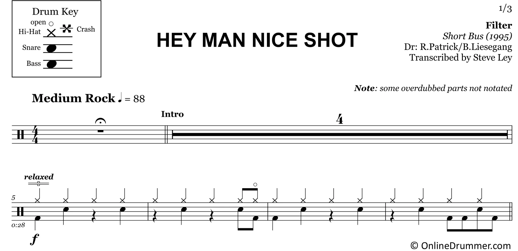 Hey Man Nice Shot - Filter - Drum Sheet Music - Image 3