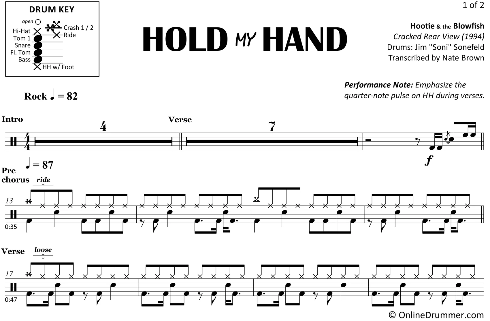 Hold My Hand - Hootie & the Blowfish - Drum Sheet Music - Image 3