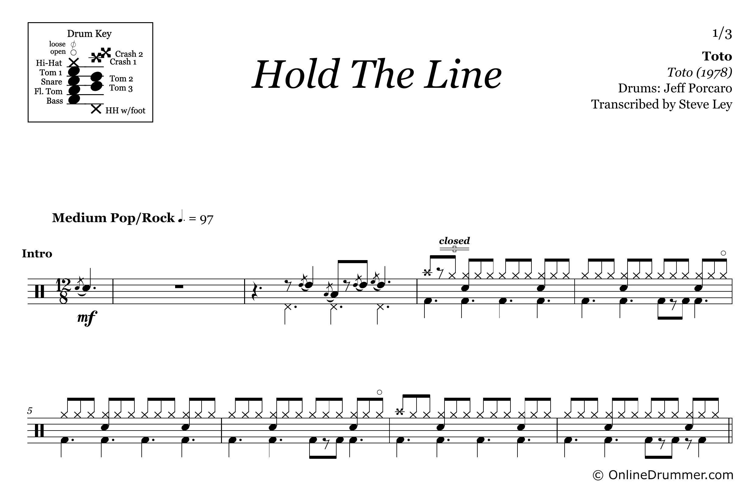 Hold The Line - Toto - Drum Sheet Music - Image 3