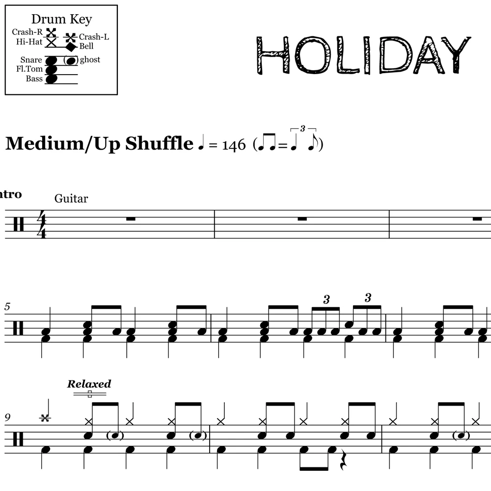 Holiday - Green Day - Drum Sheet Music - Image 2