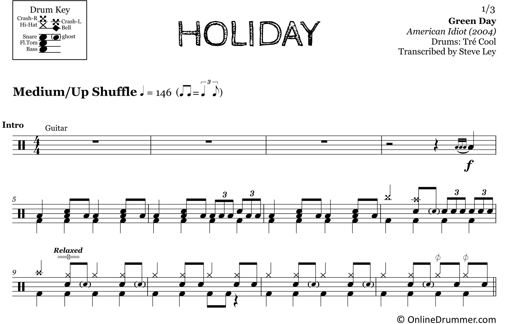 Holiday - Green Day - Drum Sheet Music - Image 3