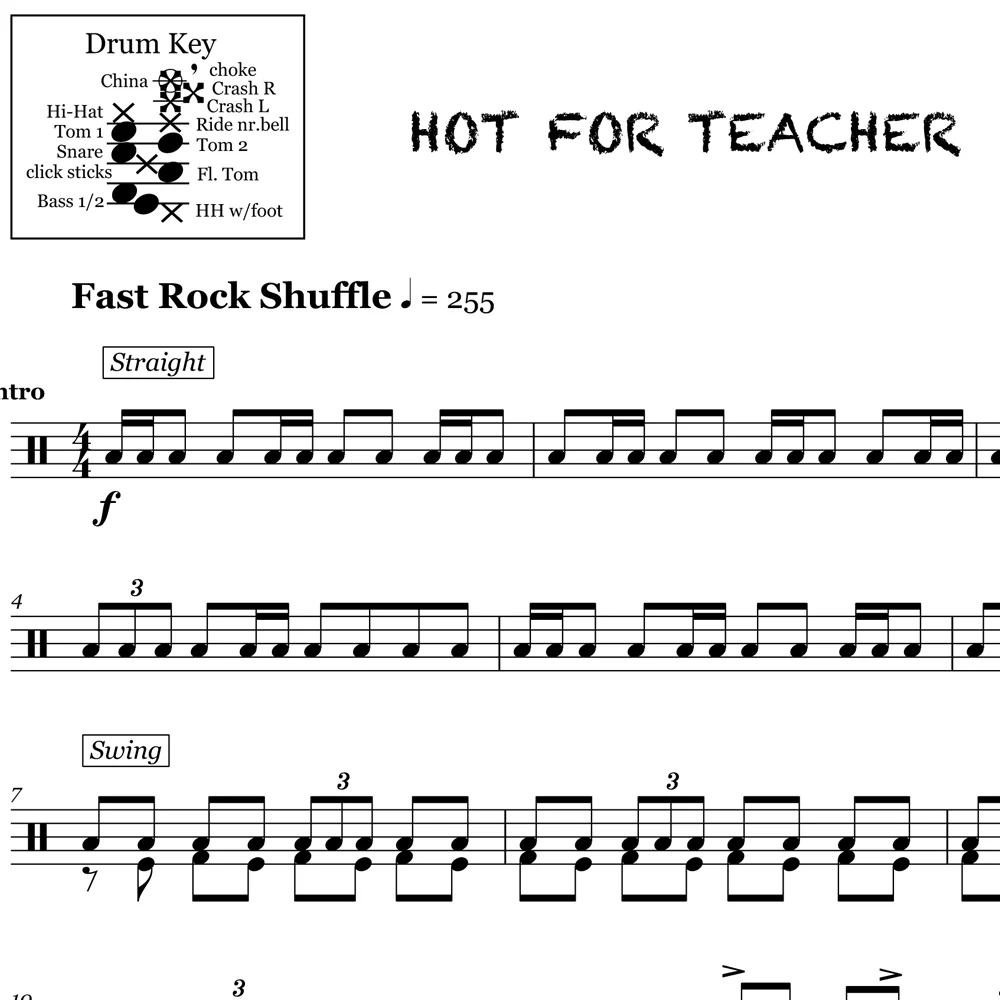Hot For Teacher - Van Halen - Drum Sheet Music - Image 2