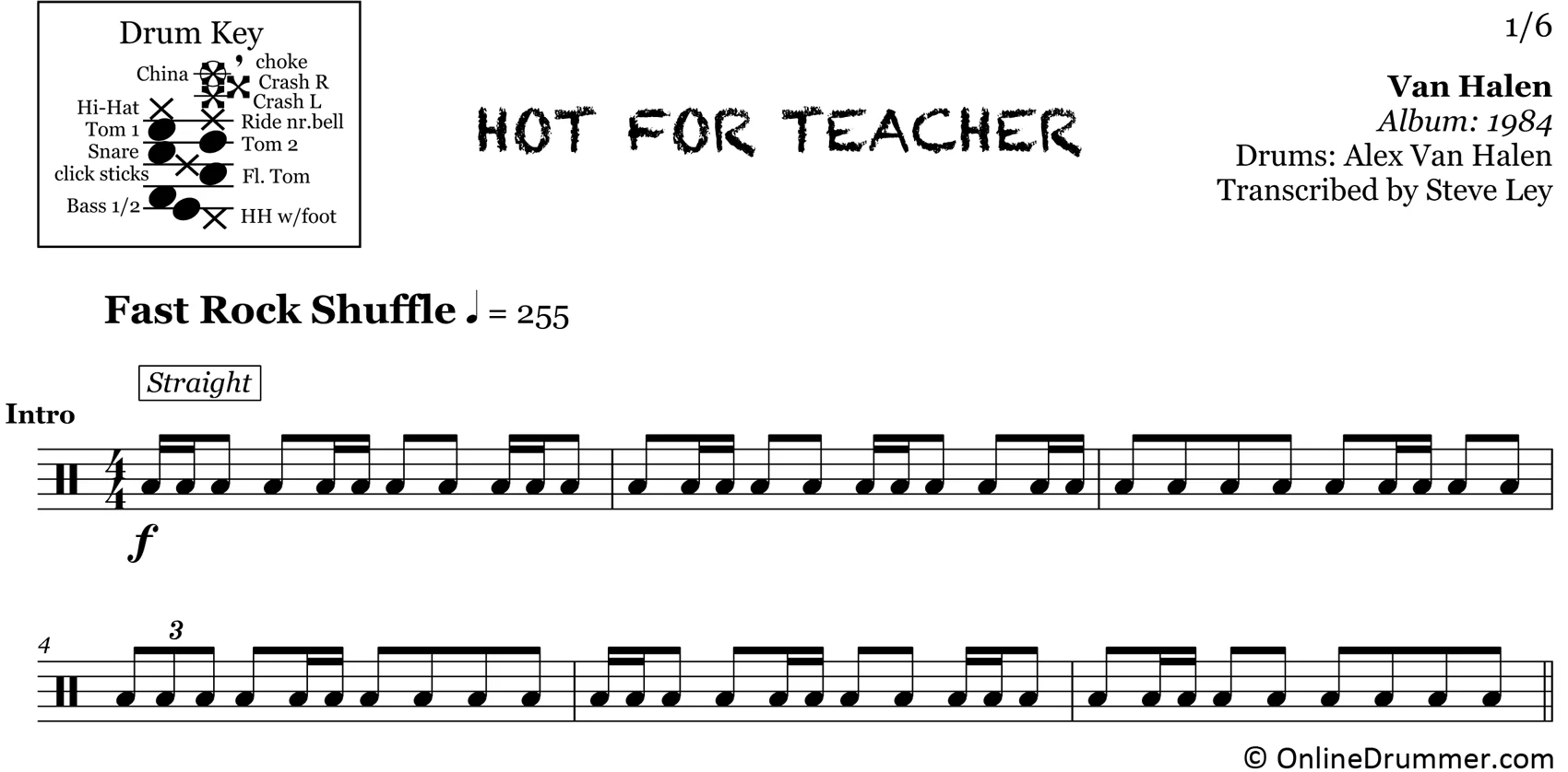 Hot For Teacher - Van Halen - Drum Sheet Music - Image 3