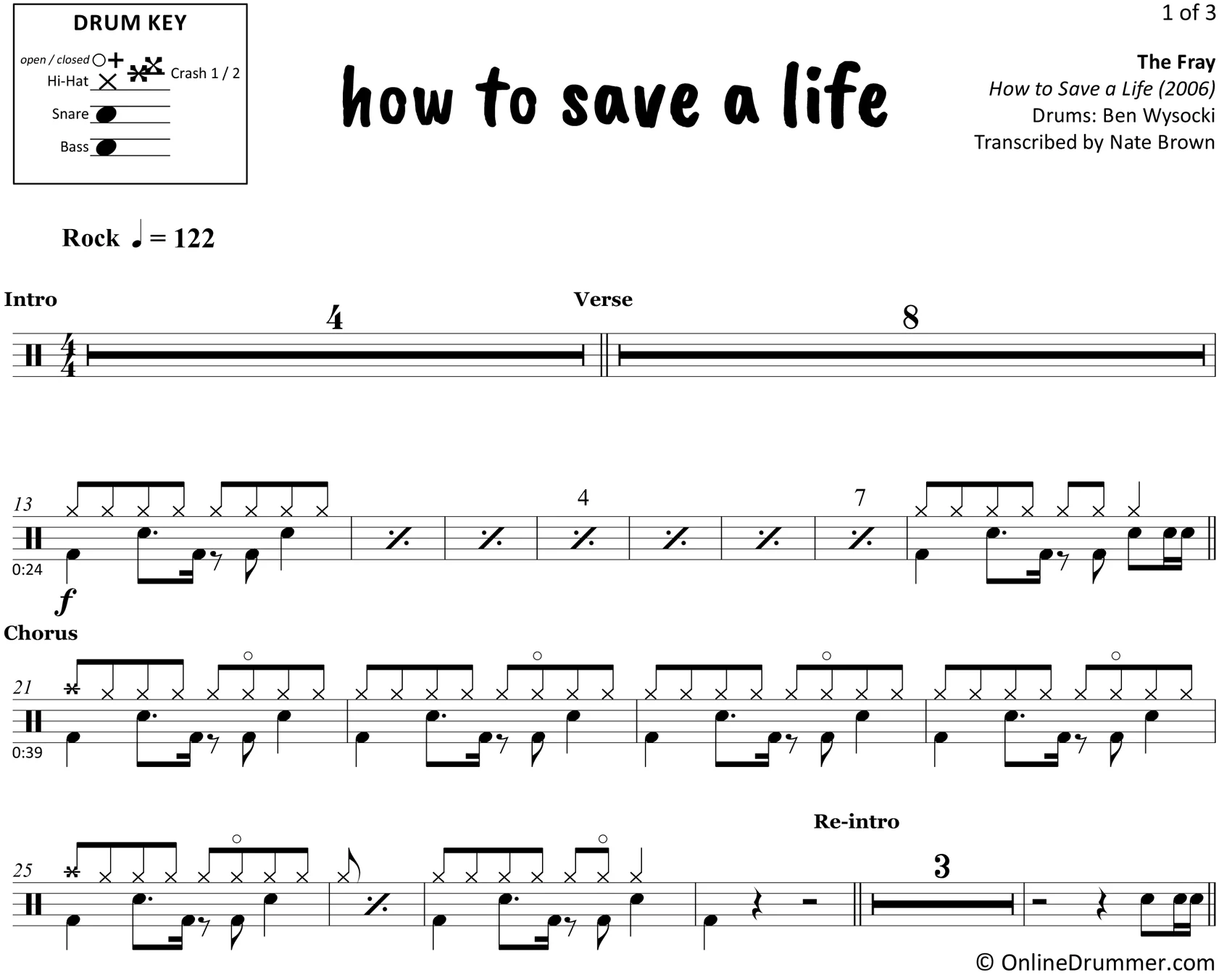 How to Save a Life - The Fray - Drum Sheet Music - Image 3