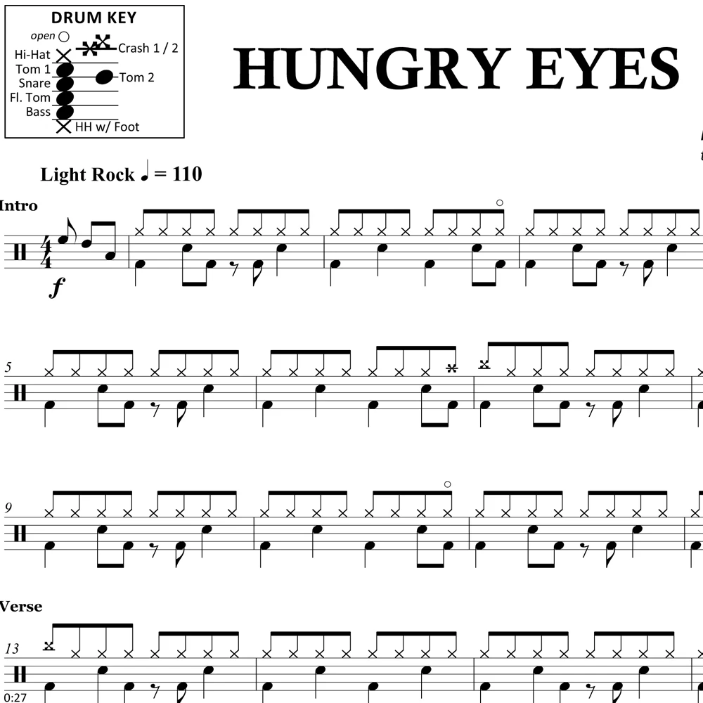 Hungry Eyes - Eric Carmen - Drum Sheet Music - Image 2