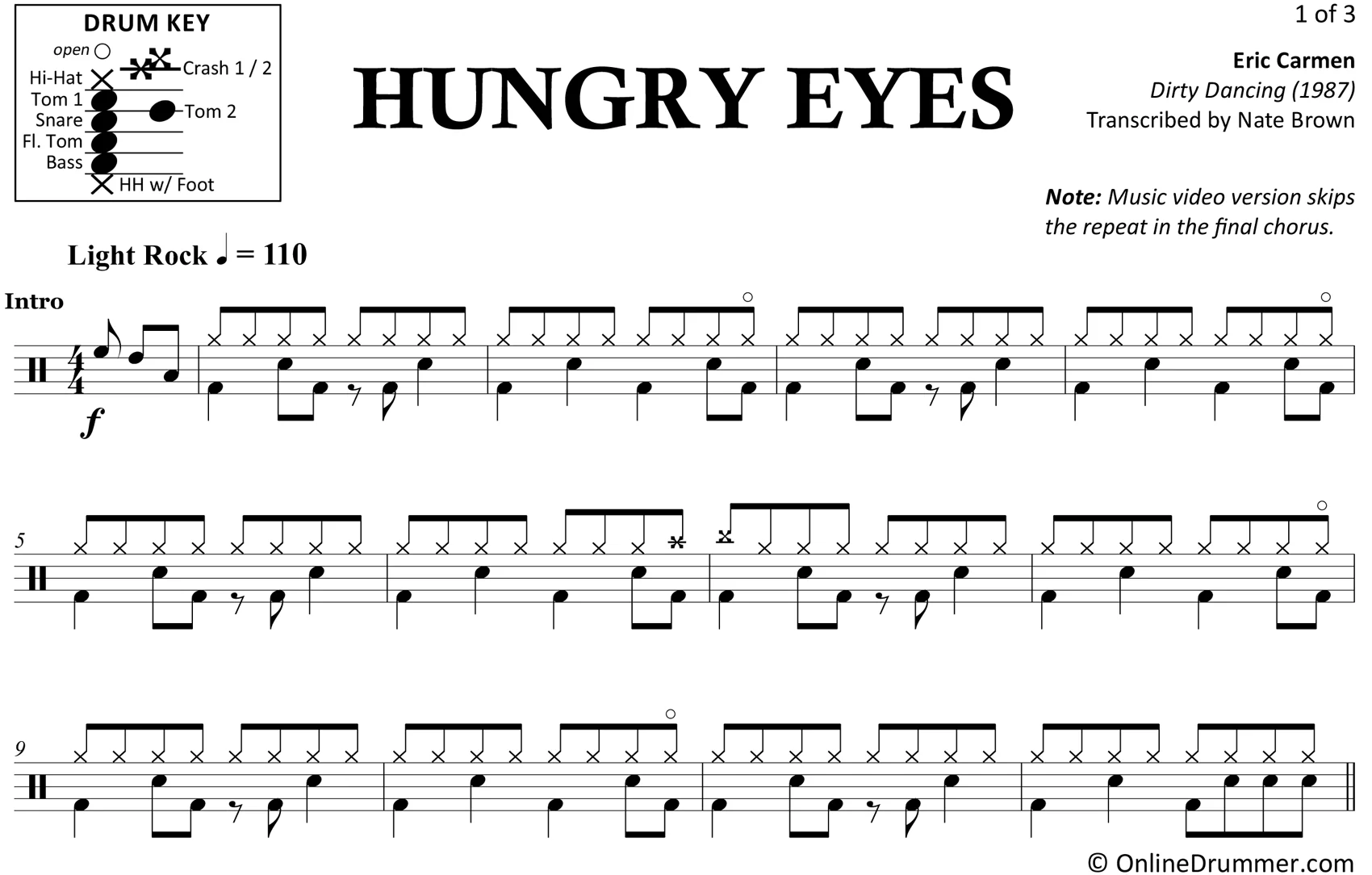 Hungry Eyes - Eric Carmen - Drum Sheet Music - Image 3
