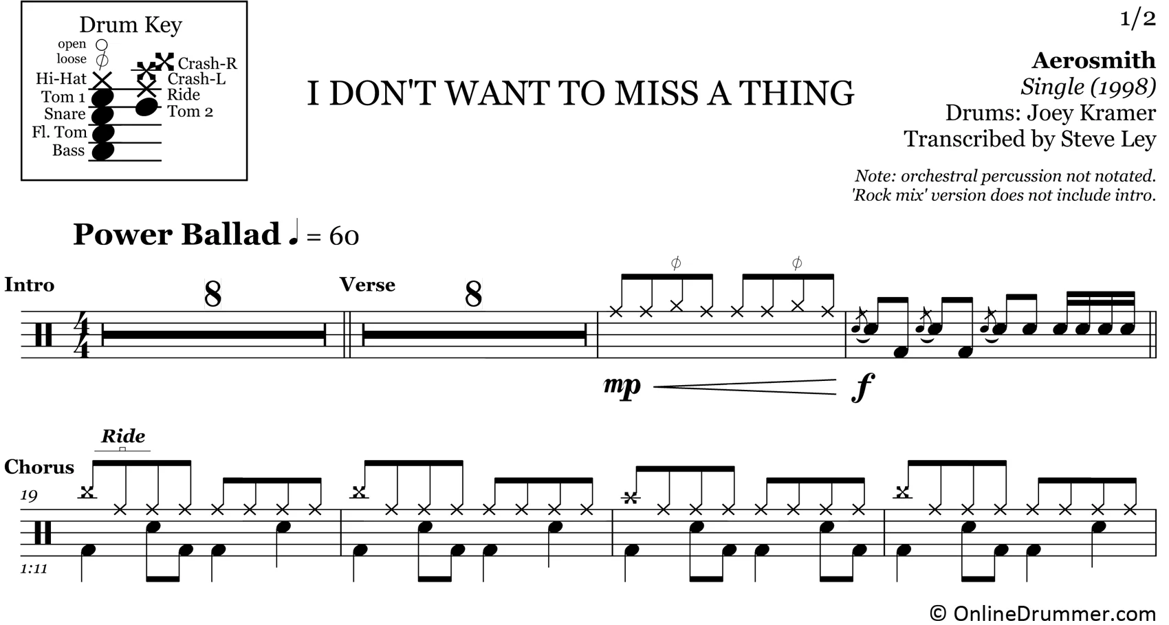 I Don't Want to Miss a Thing - Aerosmith - Drum Sheet Music - Image 3