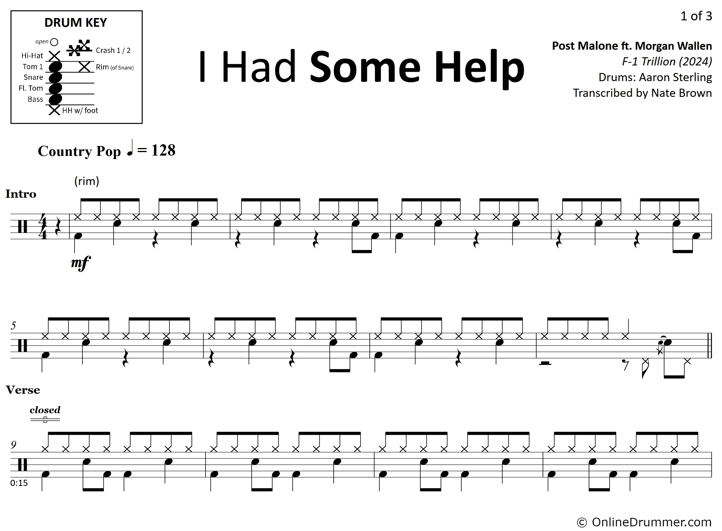 I Had Some Help - Post Malone ft. Morgan Wallen - Drum Sheet Music - Image 3