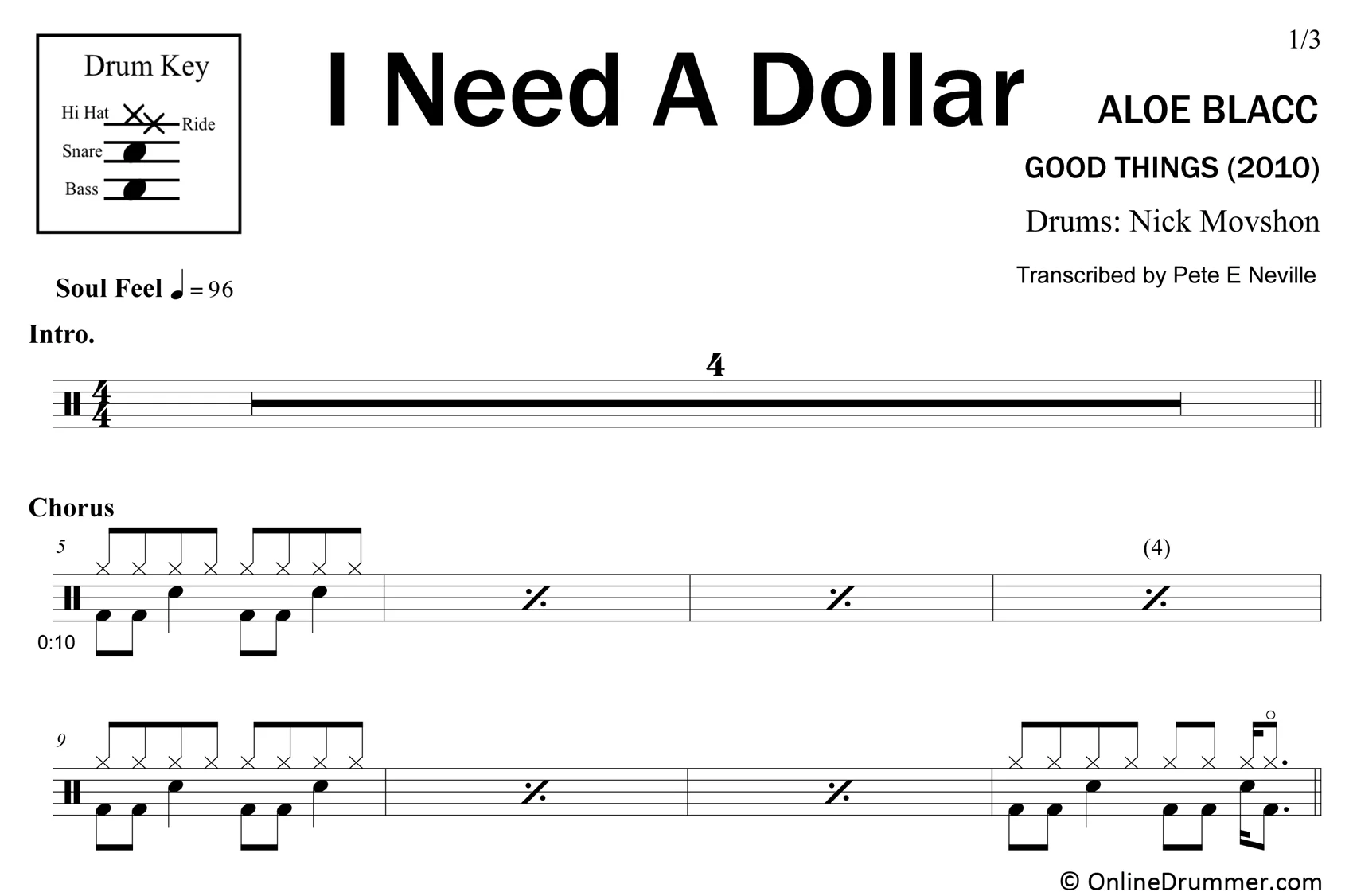 I Need a Dollar - Aloe Blacc - Drum Sheet Music - Image 3