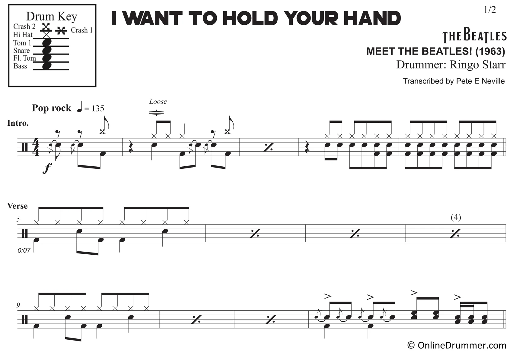 I Want to Hold Your Hand - The Beatles - Drum Sheet Music - Image 3