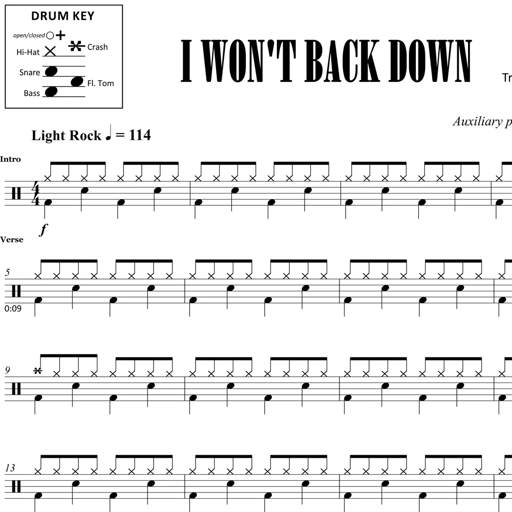 I Won't Back Down - Tom Petty - Drum Sheet Music - Image 2