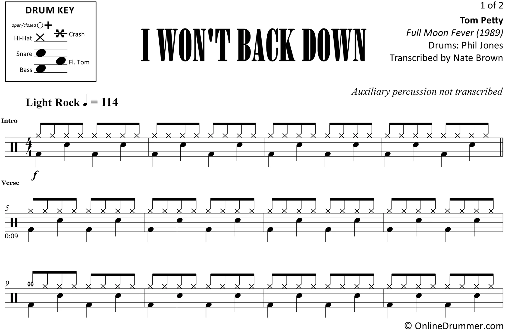 I Won't Back Down - Tom Petty - Drum Sheet Music - Image 3