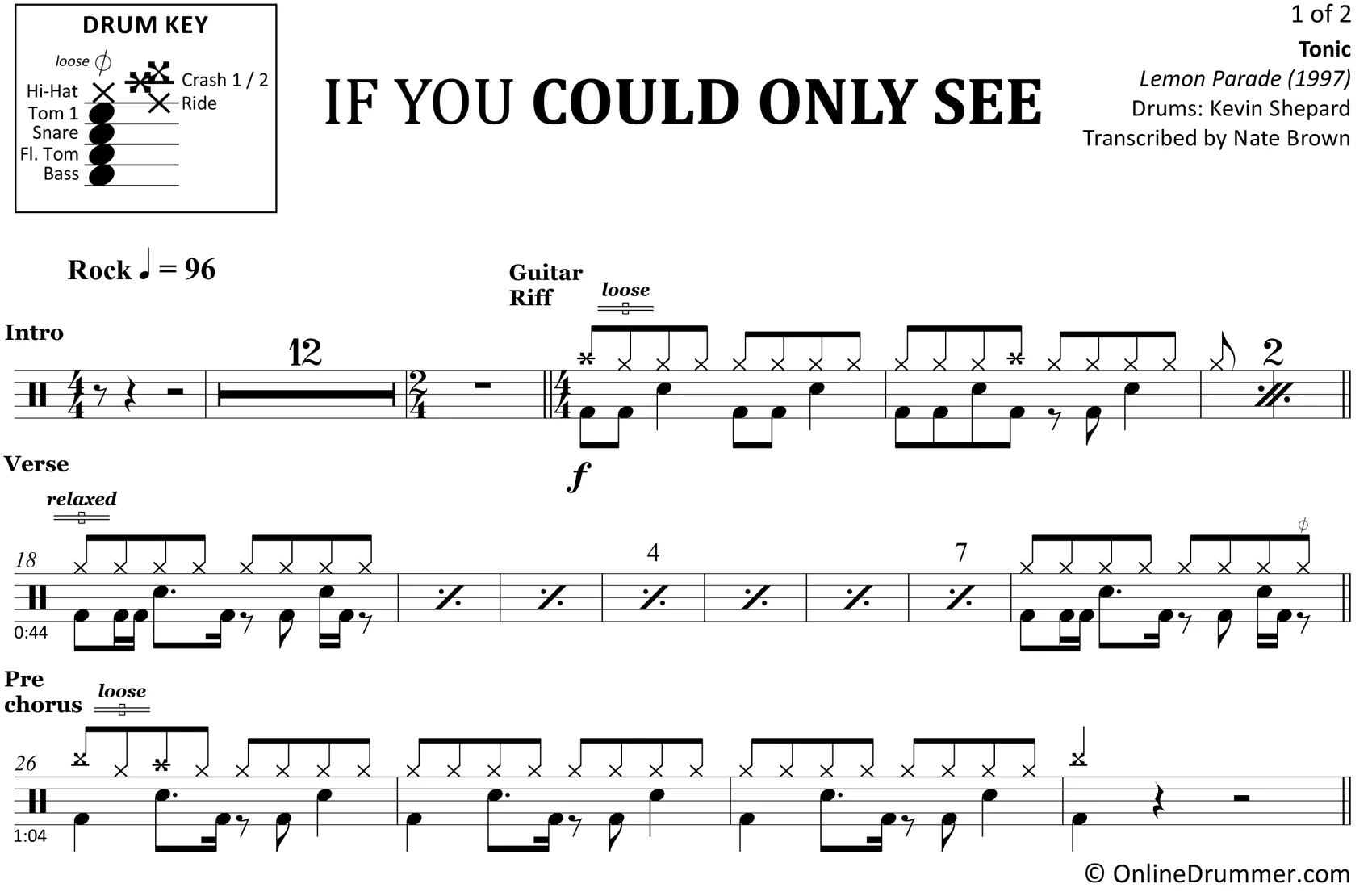 If You Could Only See - Tonic - Drum Sheet Music - Image 3