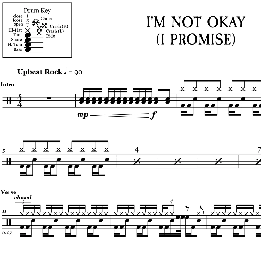 I'm Not OK (I Promise) - My Chemical Romance - Drum Sheet Music - Image 2