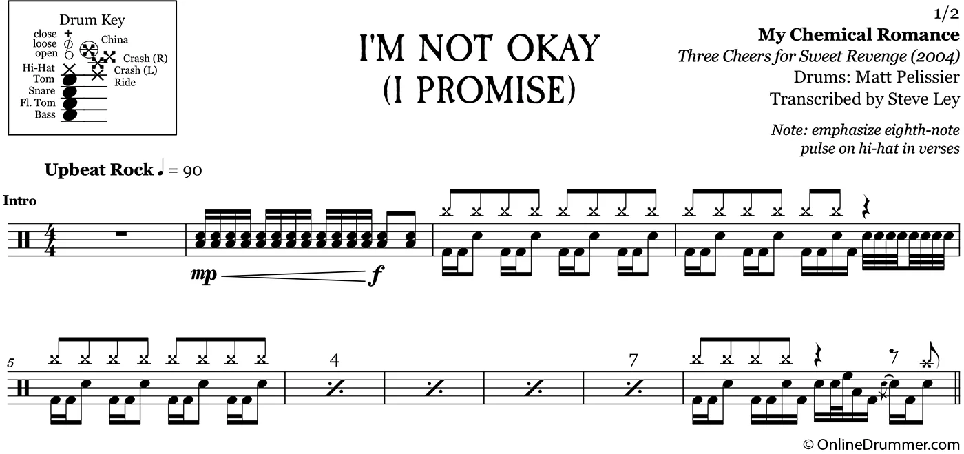 I'm Not OK (I Promise) - My Chemical Romance - Drum Sheet Music - Image 3