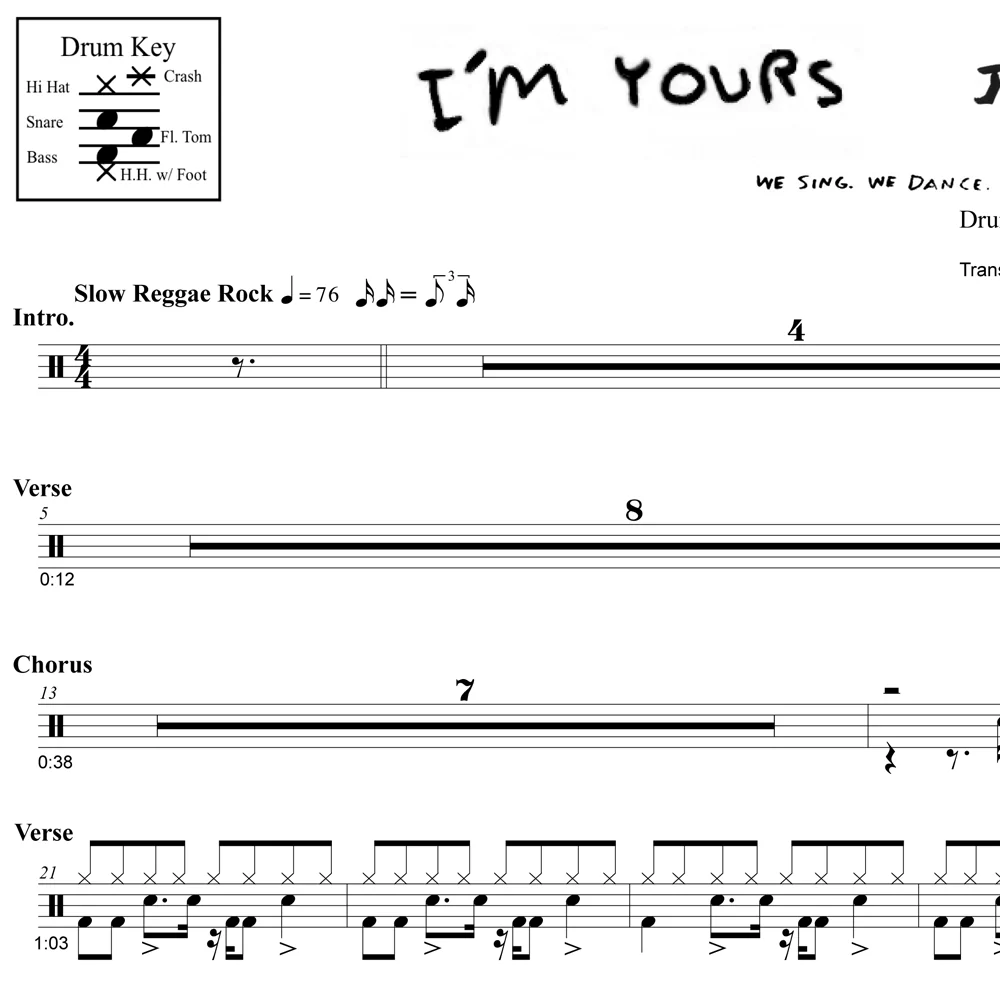 I'm Yours - Jason Mraz - Drum Sheet Music - Image 2