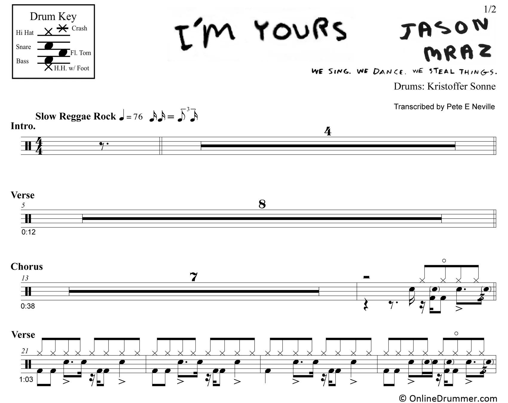 I'm Yours - Jason Mraz - Drum Sheet Music - Image 3