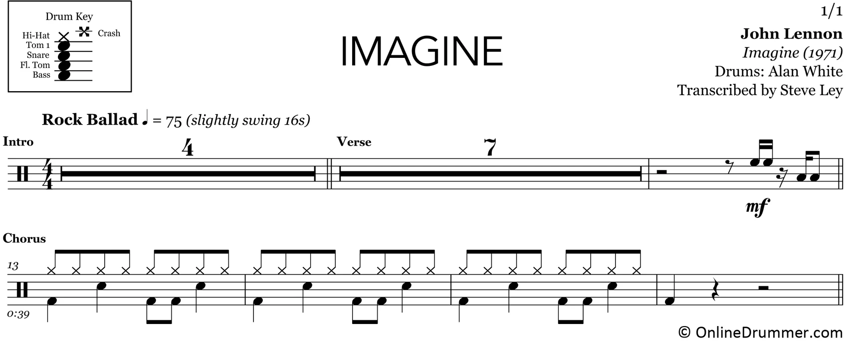Imagine - John Lennon - Drum Sheet Music - Image 3