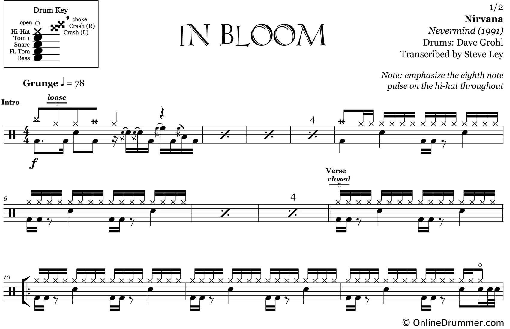 In Bloom - Nirvana - Drum Sheet Music - Image 3