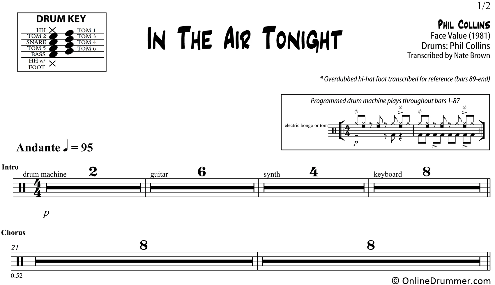 In The Air Tonight - Phil Collins - Drum Sheet Music - Image 3