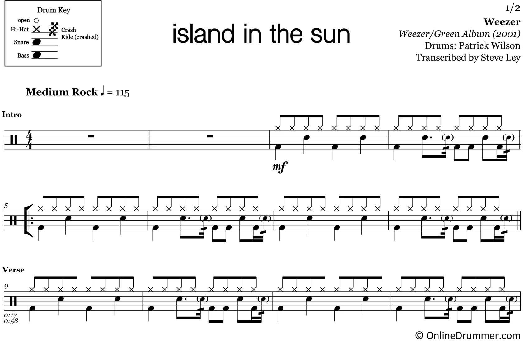 Island in the Sun - Weezer - Drum Sheet Music - Image 3