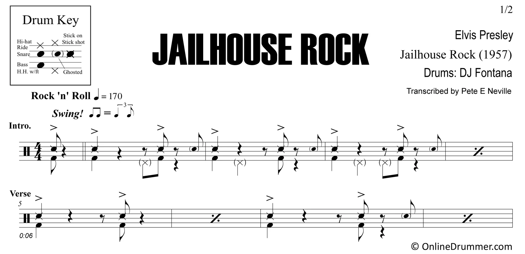 Jailhouse Rock - Elvis Presley - Drum Sheet Music - Image 3