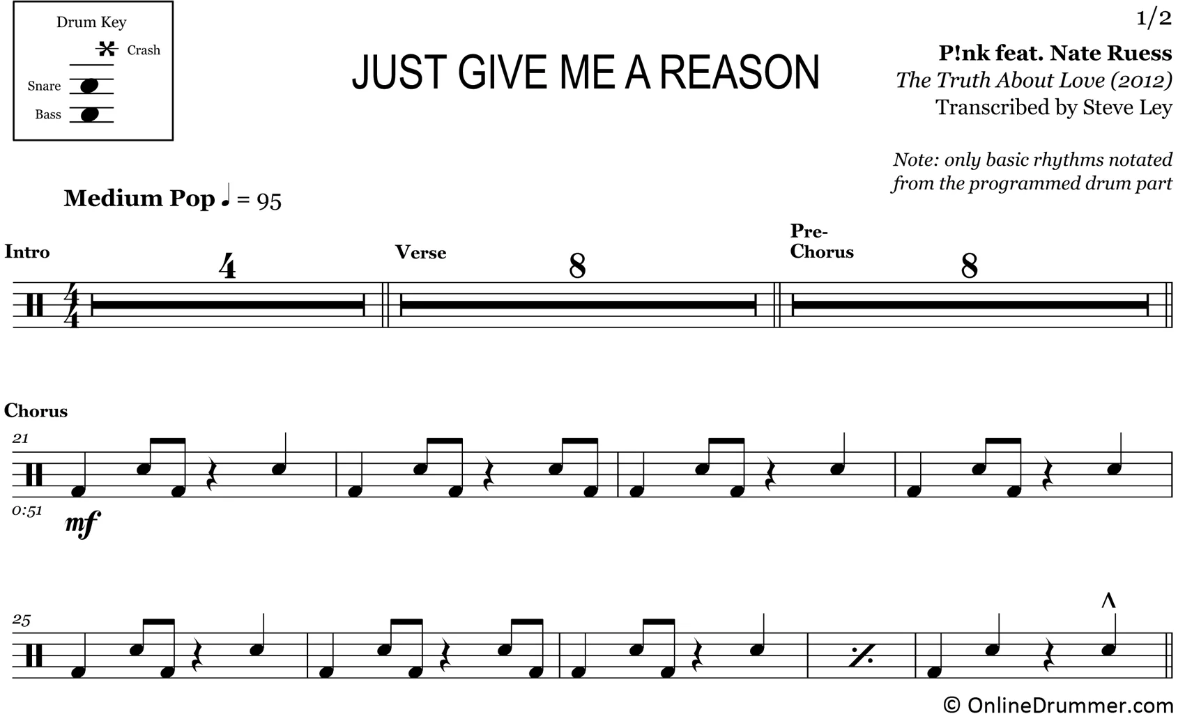 Just Give Me a Reason - Pink - Drum Sheet Music - Image 3
