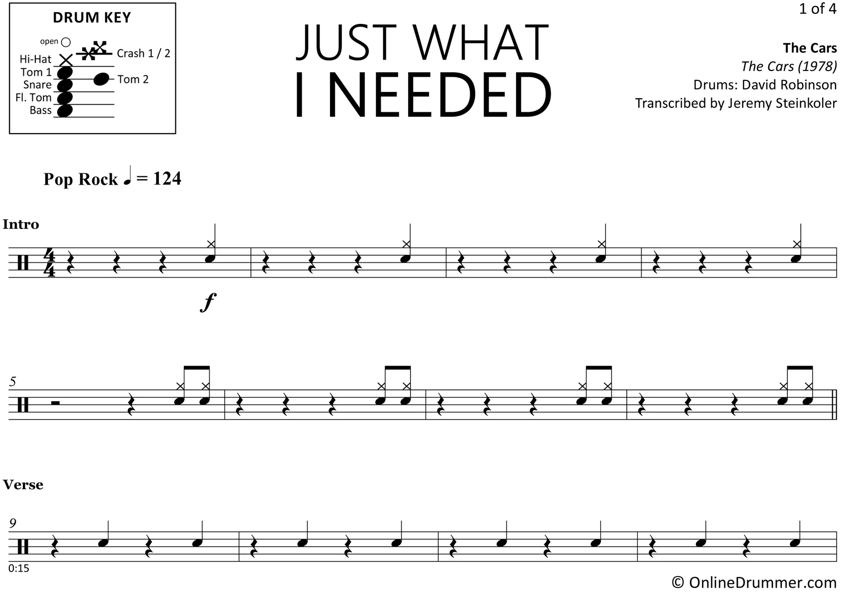 Just What I Needed - The Cars - Drum Sheet Music - Image 3