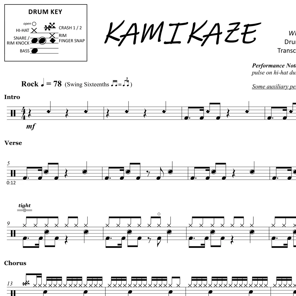 Kamikaze - Walk The Moon - Drum Sheet Music - Image 2