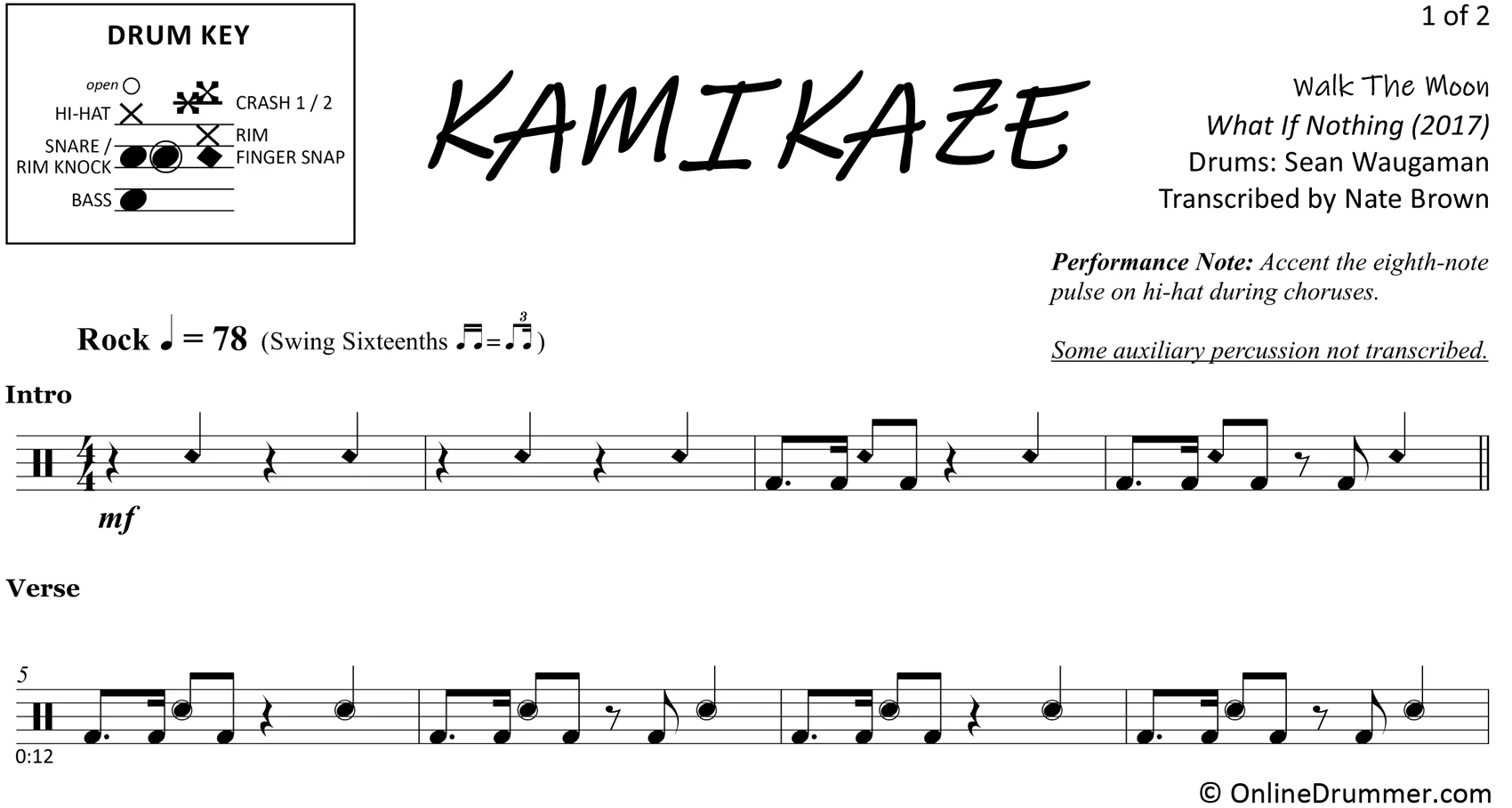 Kamikaze - Walk The Moon - Drum Sheet Music - Image 3