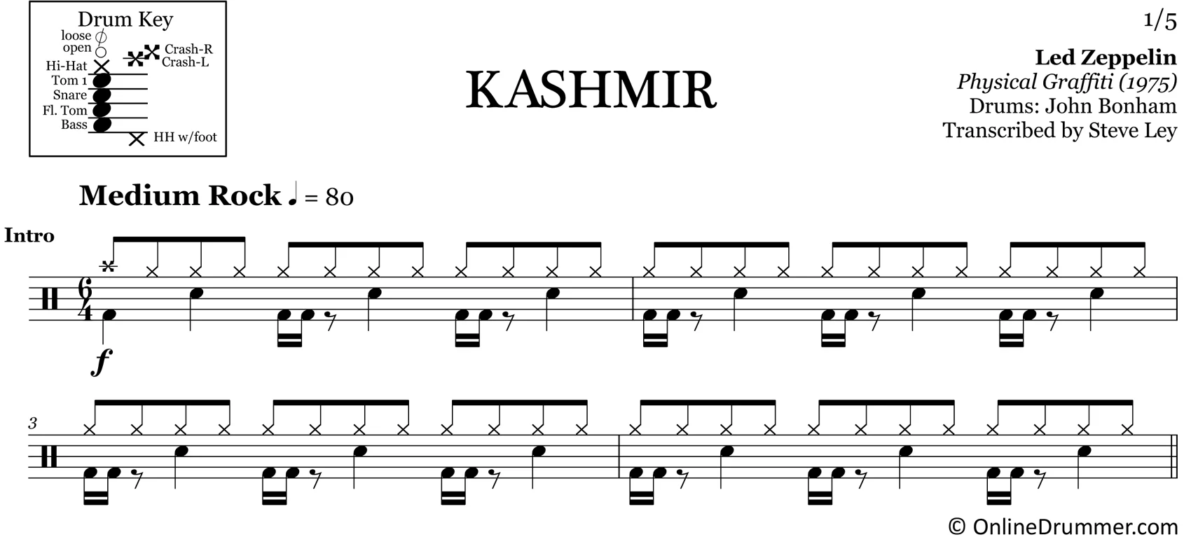 Kashmir - Led Zeppelin - Drum Sheet Music - Image 3