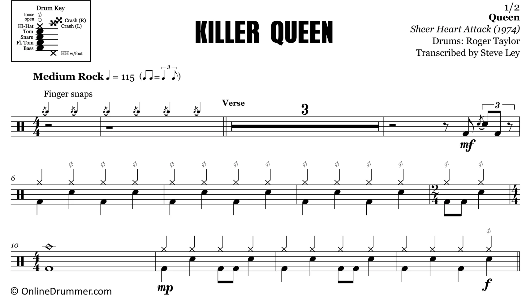 Killer Queen - Queen - Drum Sheet Music - Image 3