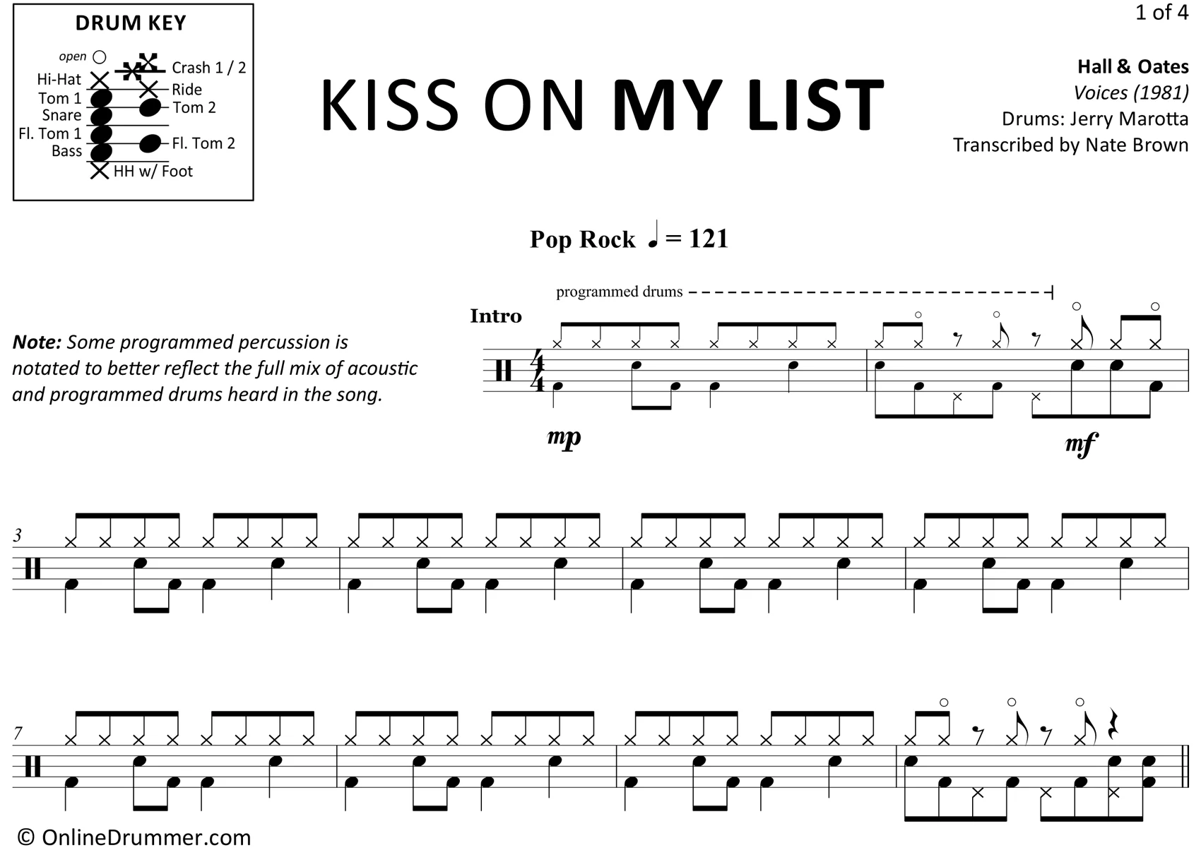 Kiss on My List - Hall and Oates - Drum Sheet Music - Image 3