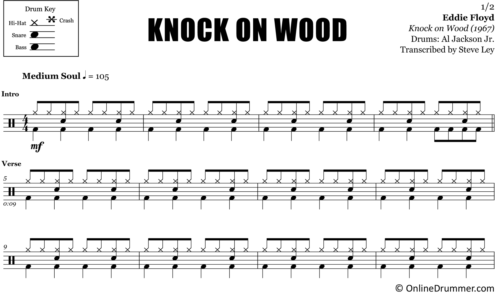 Knock on Wood - Eddie Floyd - Drum Sheet Music - Image 3