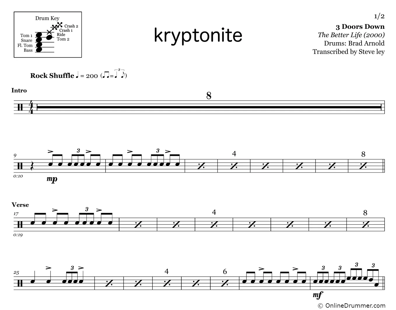 Kryptonite - 3 Doors Down - Drum Sheet Music - Image 3