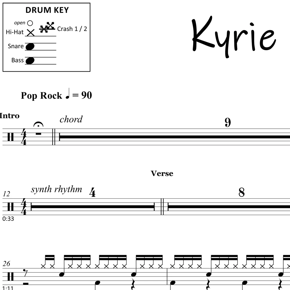 Kyrie - Mr. Mister - Drum Sheet Music - Image 2