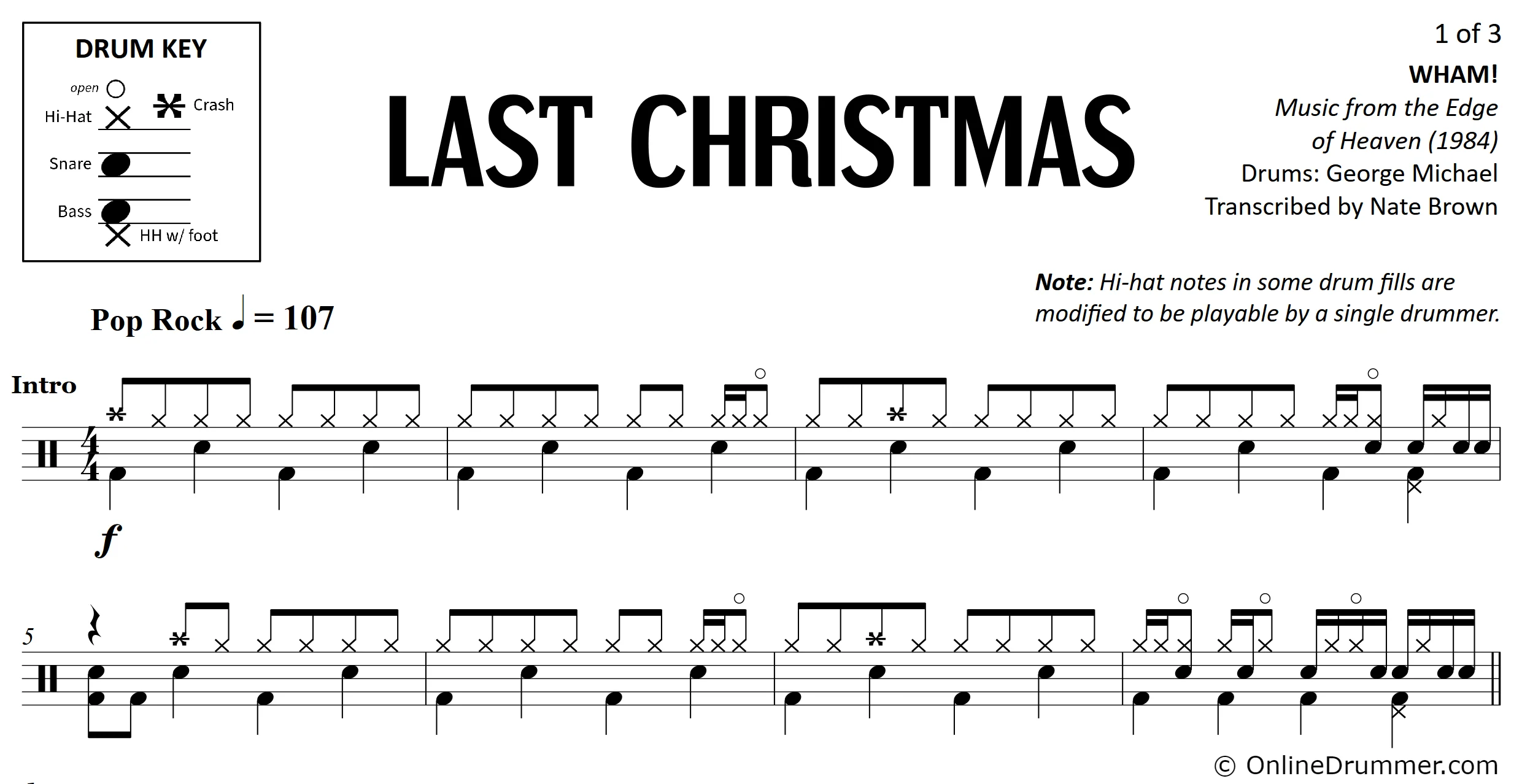 Last Christmas - WHAM! - Drum Sheet Music - Image 3