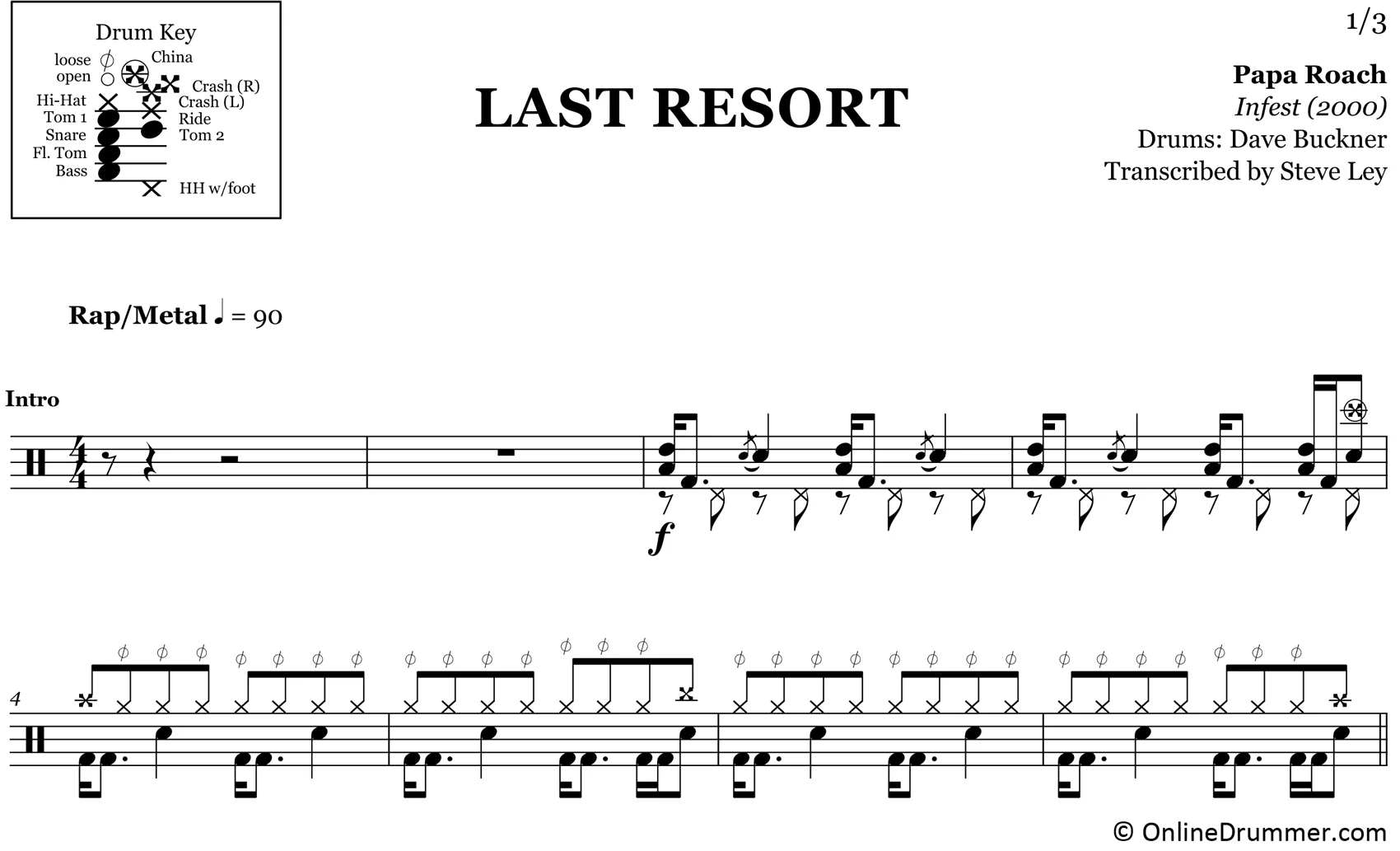 Last Resort - Papa Roach - Drum Sheet Music - Image 3